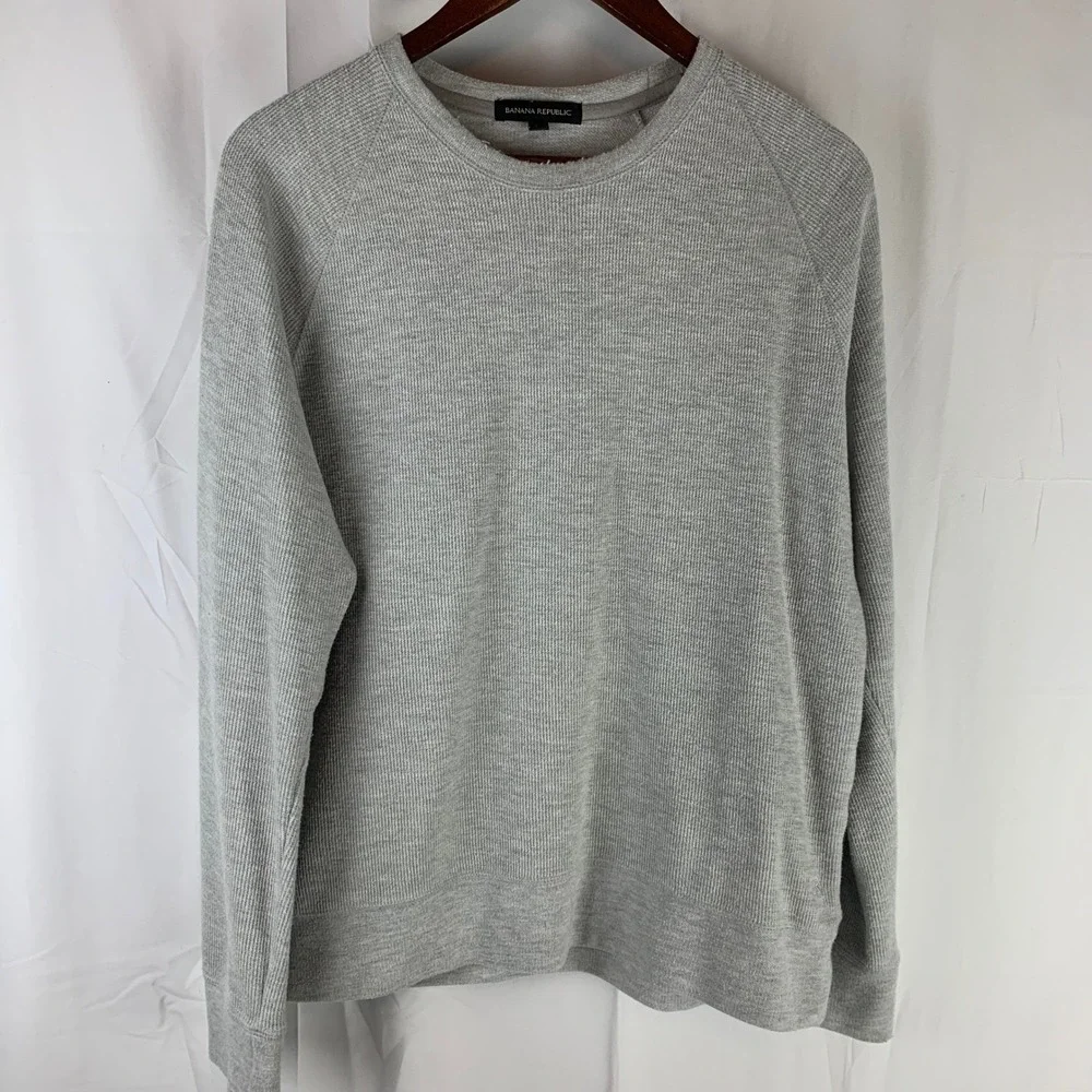 Banana‎ Republic Sweatshirt Mens Medium Gray Long Sleeve Thermal Texture